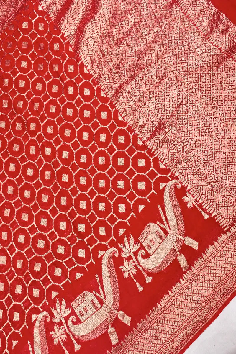RED COLOR PURE HANDLOOM KHADDI GEORGETTE SAREE