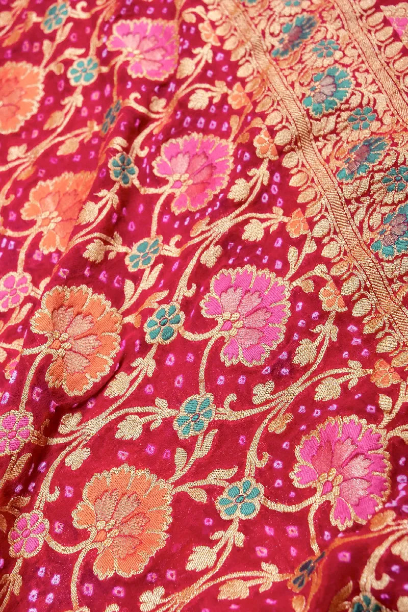 RANI PINK COLOR PURE HANDLOOM KHADDI GEORGETTE BANDHANI SAREE