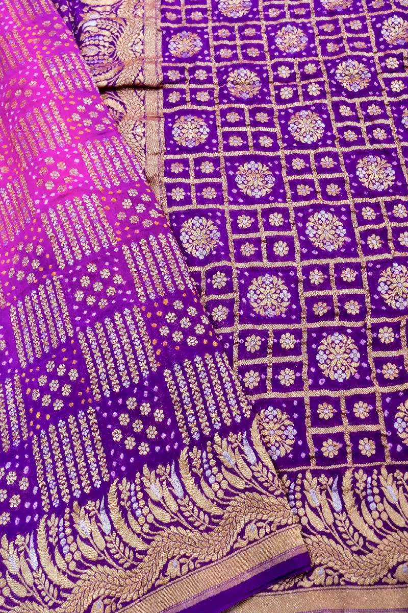 VIOLET COLOR PURE HANDLOOM KHADDI GEORGETTE BANDHANI SAREE