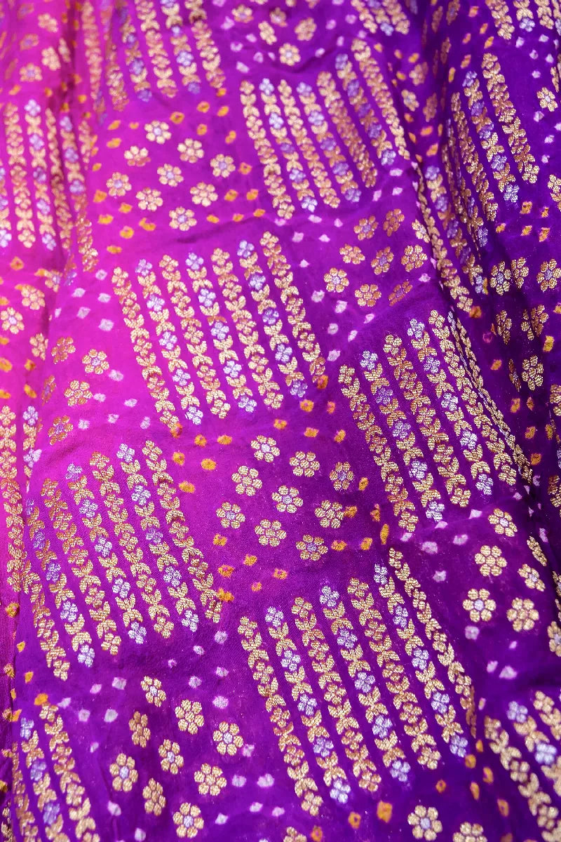 VIOLET COLOR PURE HANDLOOM KHADDI GEORGETTE BANDHANI SAREE
