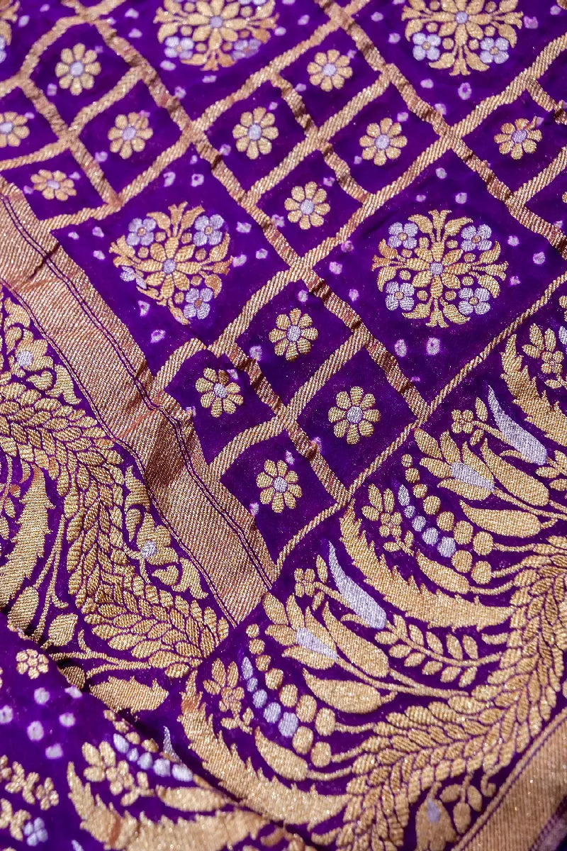 VIOLET COLOR PURE HANDLOOM KHADDI GEORGETTE BANDHANI SAREE