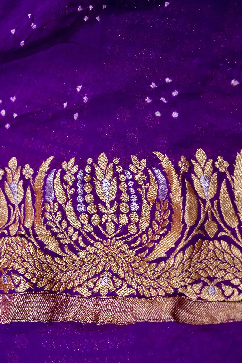 VIOLET COLOR PURE HANDLOOM KHADDI GEORGETTE BANDHANI SAREE