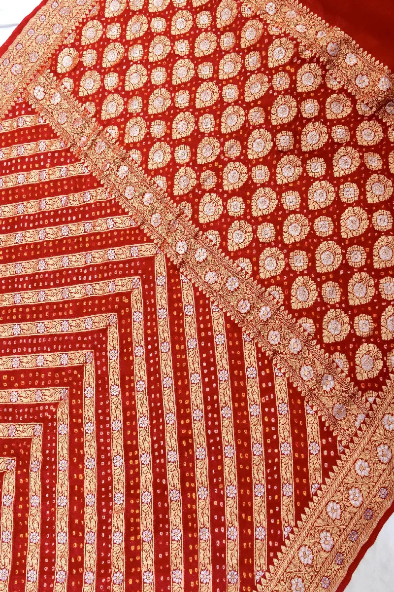 RED COLOR PURE HANDLOOM KHADDI GEORGETTE BANDHANI SAREE