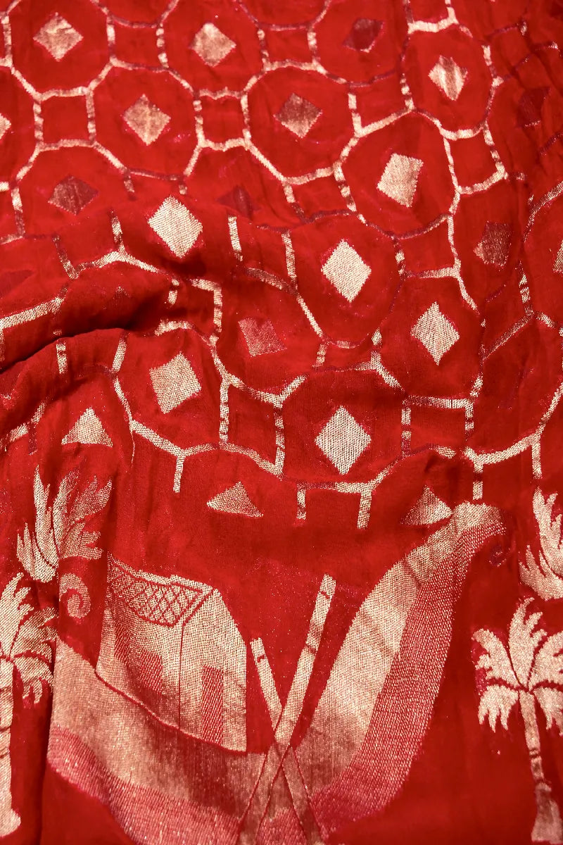 RED COLOR PURE HANDLOOM KHADDI GEORGETTE SAREE