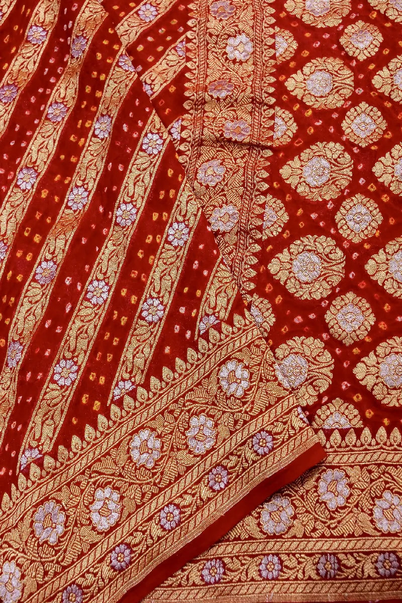 RED COLOR PURE HANDLOOM KHADDI GEORGETTE BANDHANI SAREE