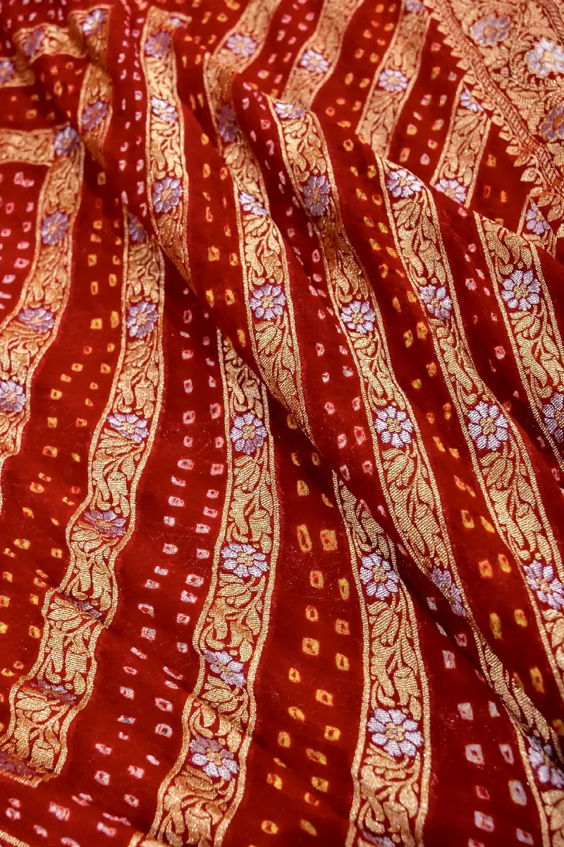 RED COLOR PURE HANDLOOM KHADDI GEORGETTE BANDHANI SAREE