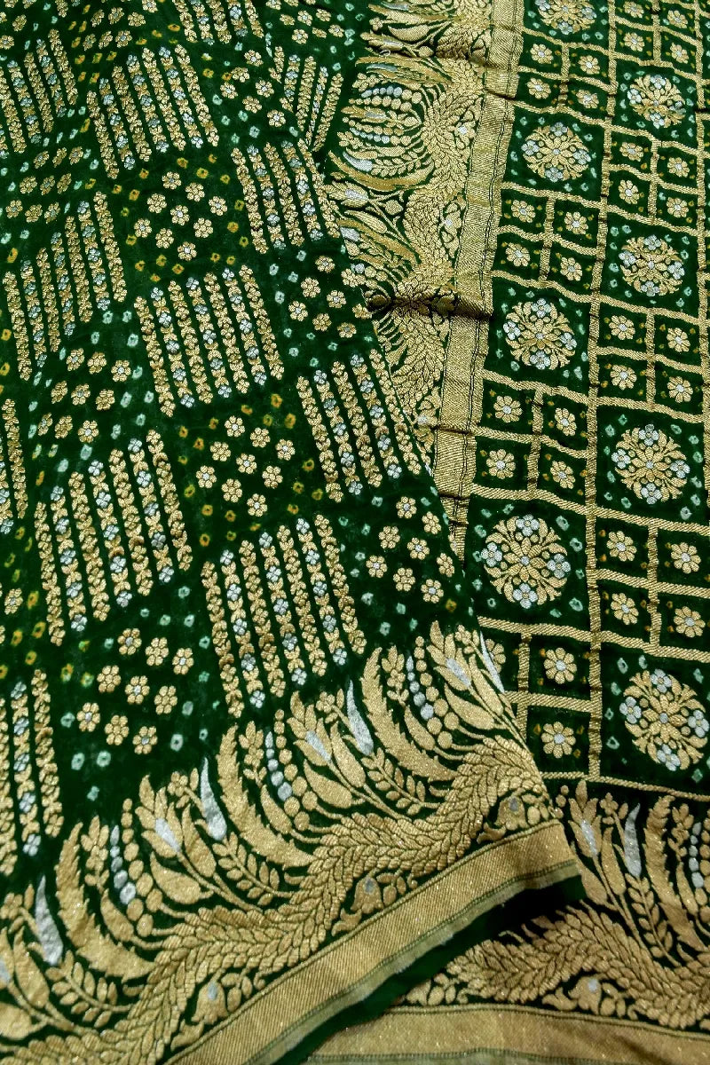 GREEN COLOR PURE HANDLOOM KHADDI GEORGETTE BANDHANI SAREE
