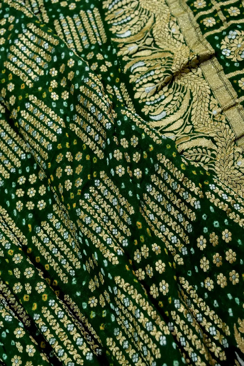 GREEN COLOR PURE HANDLOOM KHADDI GEORGETTE BANDHANI SAREE