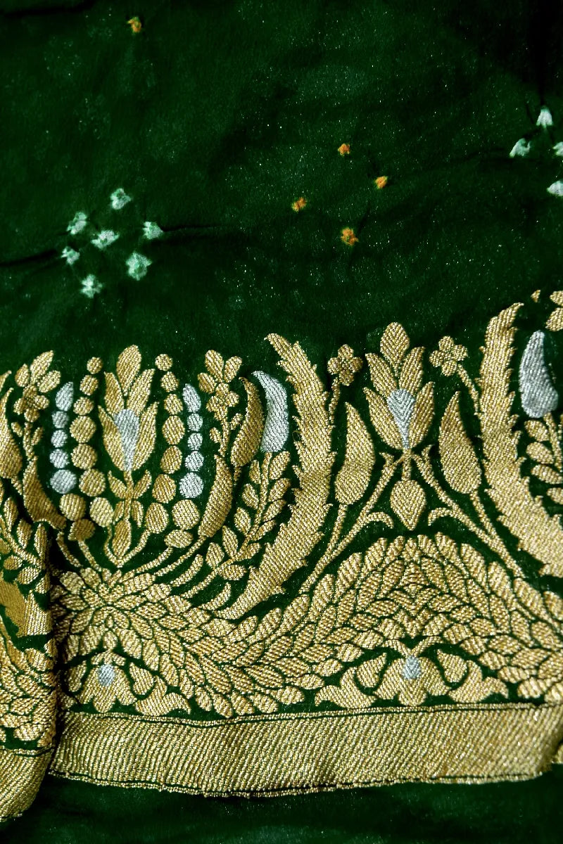 GREEN COLOR PURE HANDLOOM KHADDI GEORGETTE BANDHANI SAREE