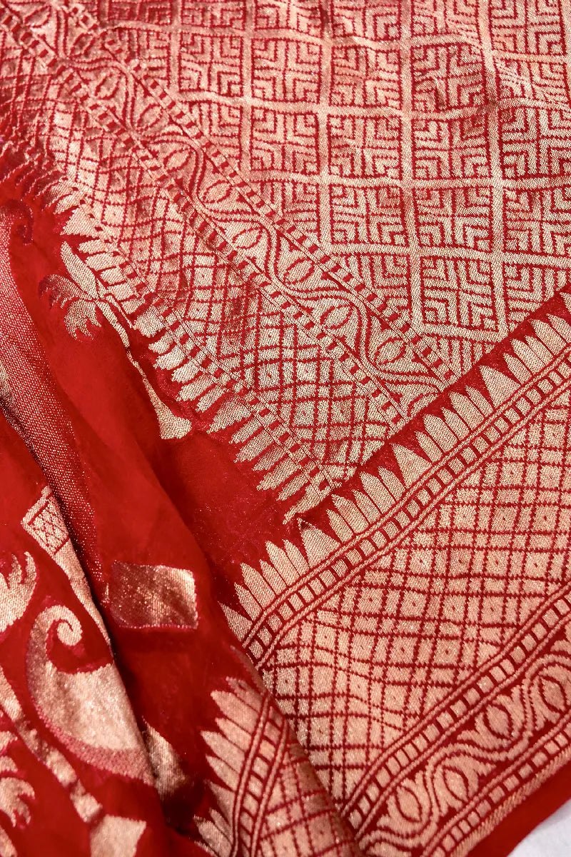 RED COLOR PURE HANDLOOM KHADDI GEORGETTE SAREE