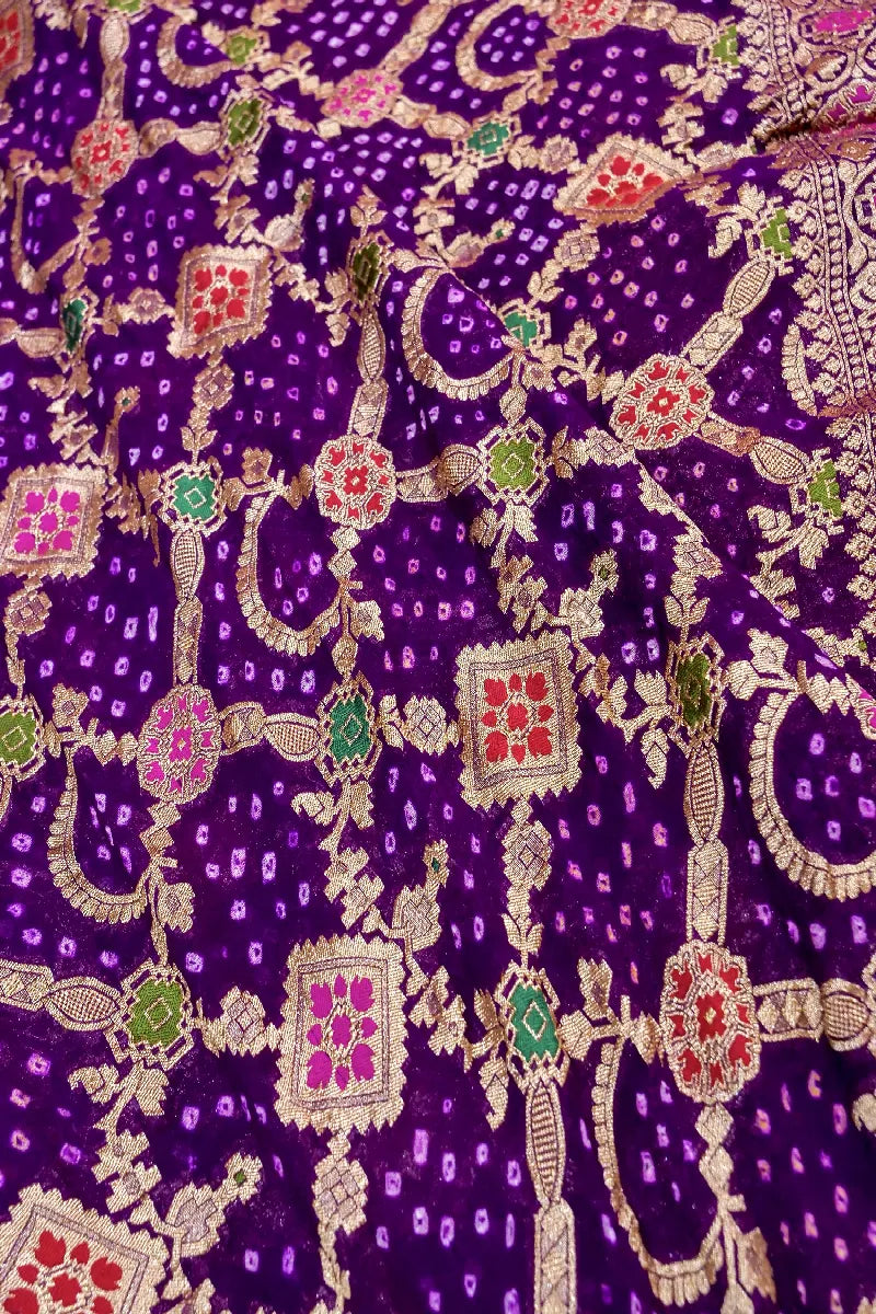 VIOLET COLOR PURE HANDLOOM KHADDI GEORGETTE BANDHANI SAREE