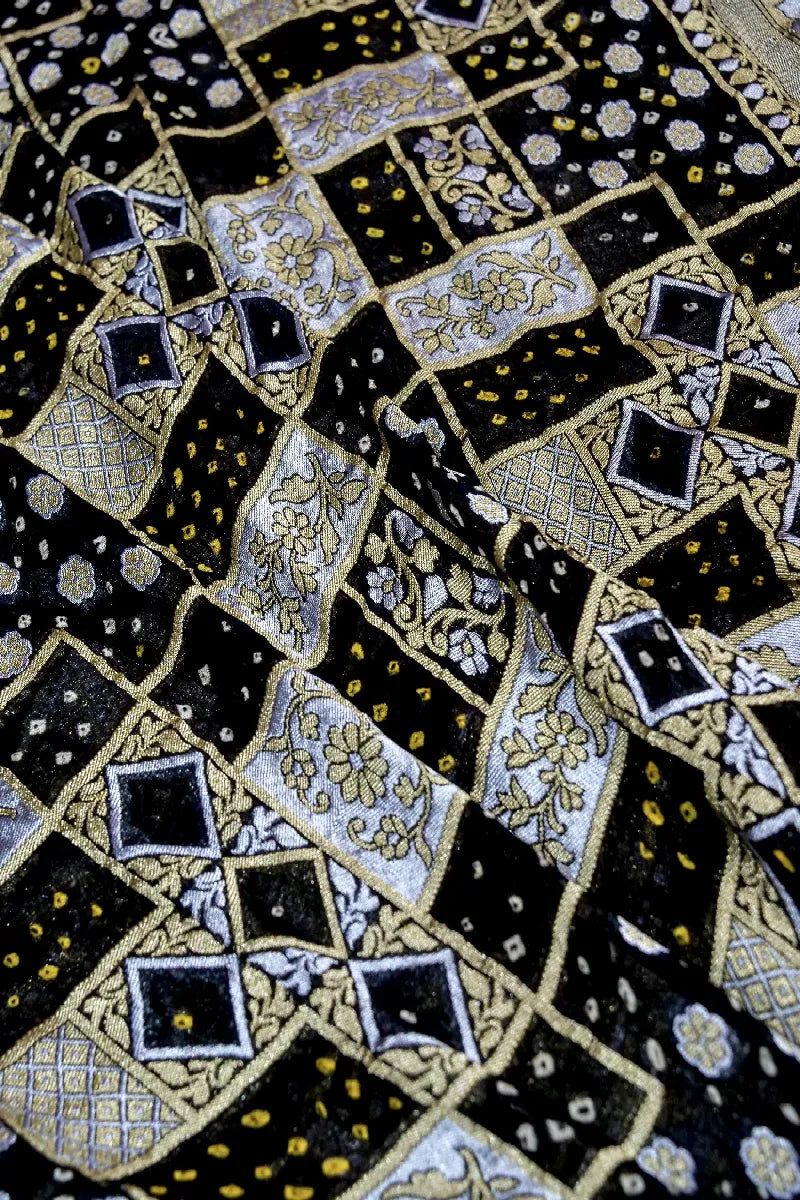 BLACK COLOR PURE HANDLOOM KHADDI GEORGETTE BANDHANI SAREE