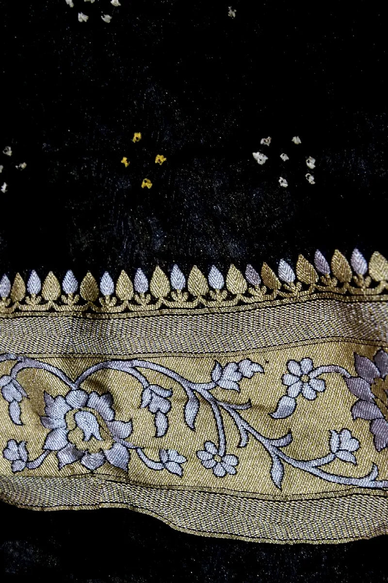 BLACK COLOR PURE HANDLOOM KHADDI GEORGETTE BANDHANI SAREE