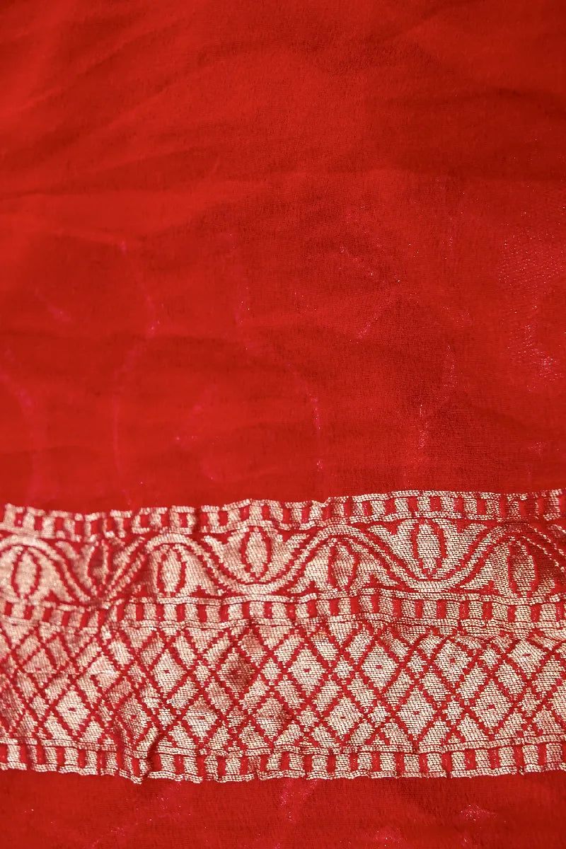 RED COLOR PURE HANDLOOM KHADDI GEORGETTE SAREE