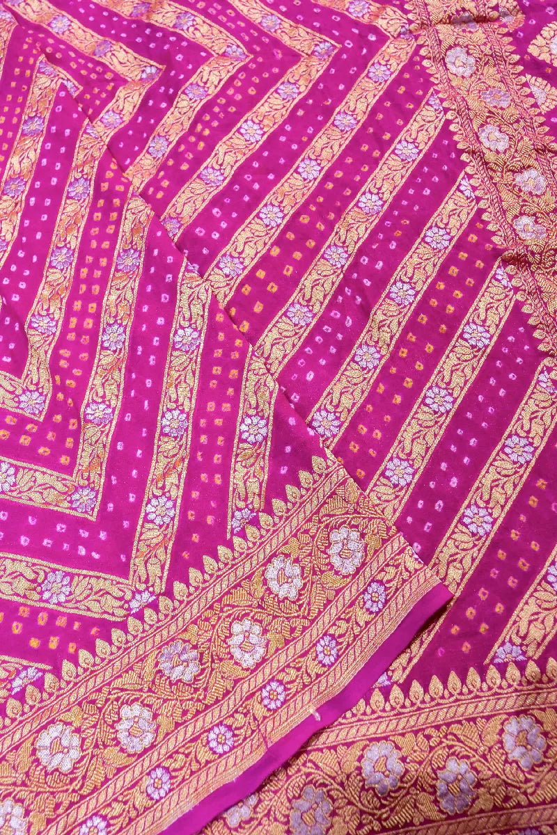 RANI PINK COLOR PURE HANDLOOM KHADDI GEORGETTE BANDHANI SAREE