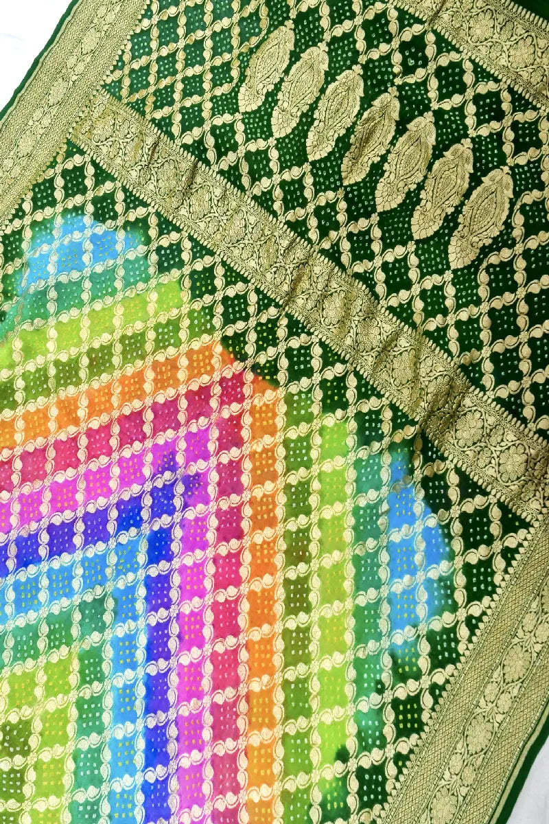 MULTI COLOR PURE HANDLOOM KHADDI GEORGETTE BANDHANI SAREE