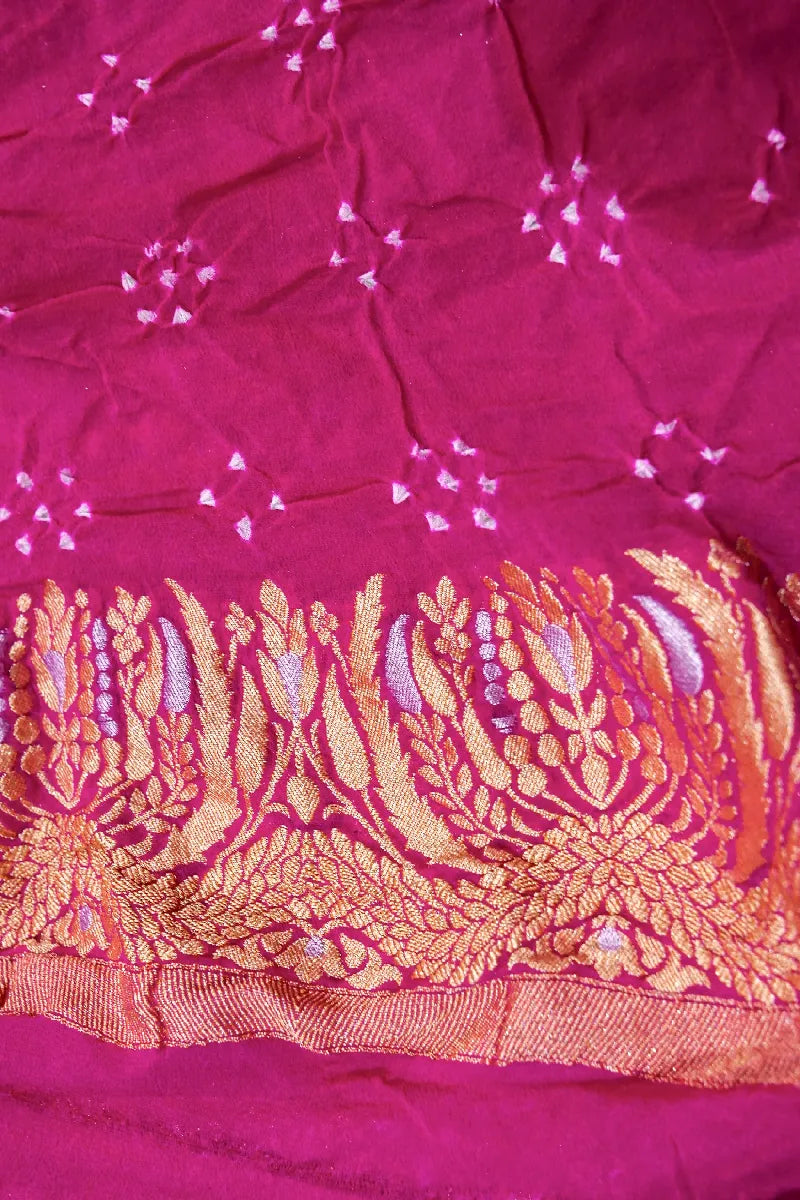 RANI PINK COLOR PURE HANDLOOM KHADDI GEORGETTE BANDHANI SAREE