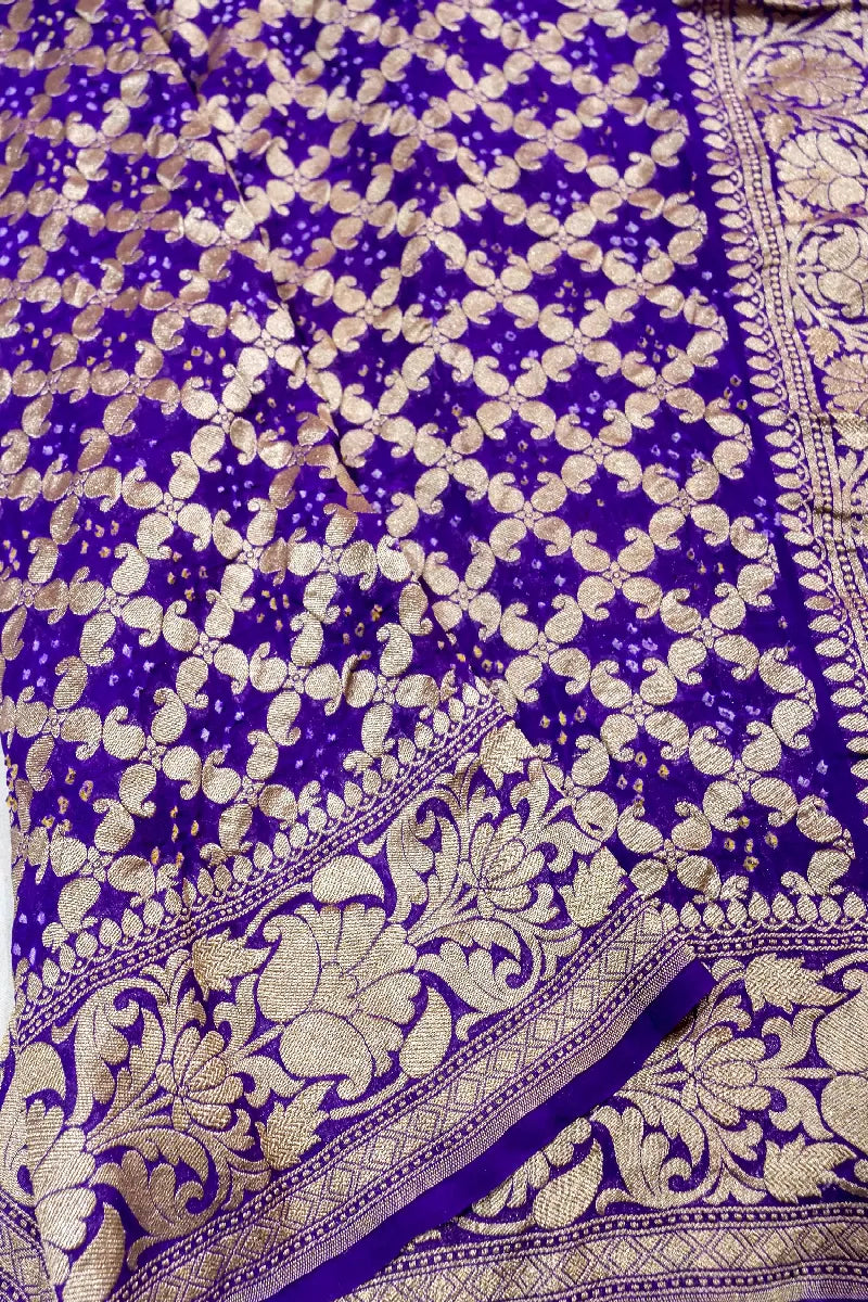 VIOLET COLOR PURE HANDLOOM KHADDI GEORGETTE BANDHANI SAREE