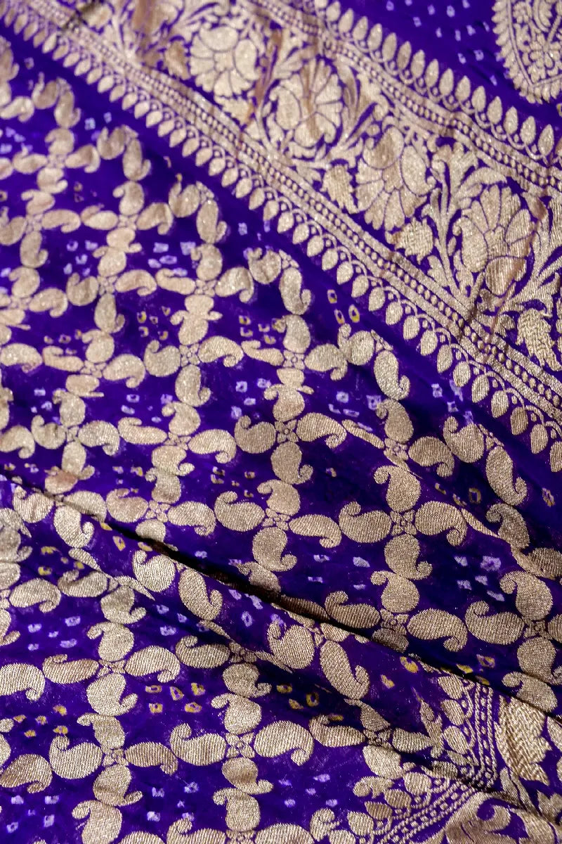 VIOLET COLOR PURE HANDLOOM KHADDI GEORGETTE BANDHANI SAREE