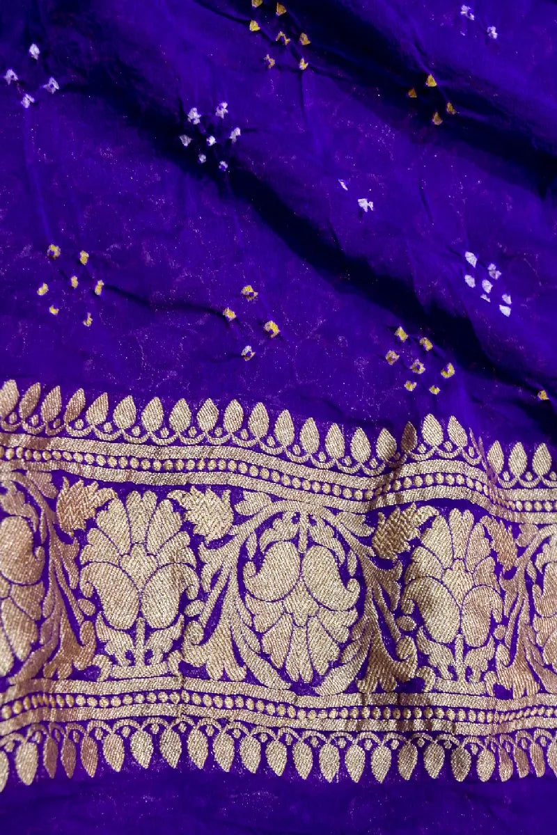 VIOLET COLOR PURE HANDLOOM KHADDI GEORGETTE BANDHANI SAREE