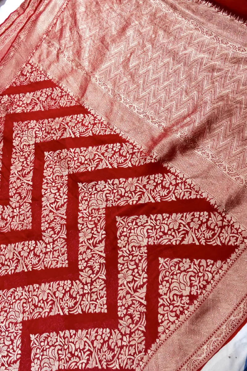 RED COLOR PURE HANDLOOM KHADDI GEORGETTE SAREE