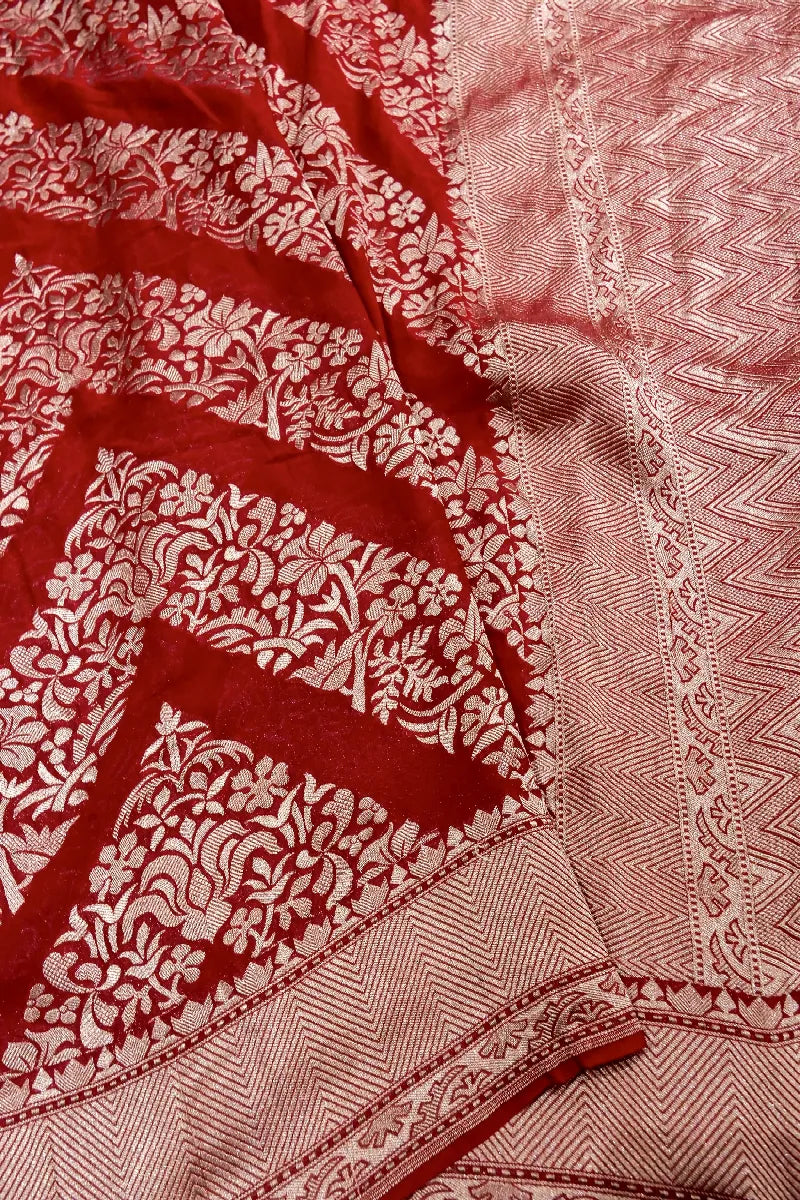 RED COLOR PURE HANDLOOM KHADDI GEORGETTE SAREE