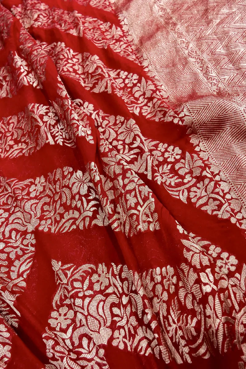 RED COLOR PURE HANDLOOM KHADDI GEORGETTE SAREE