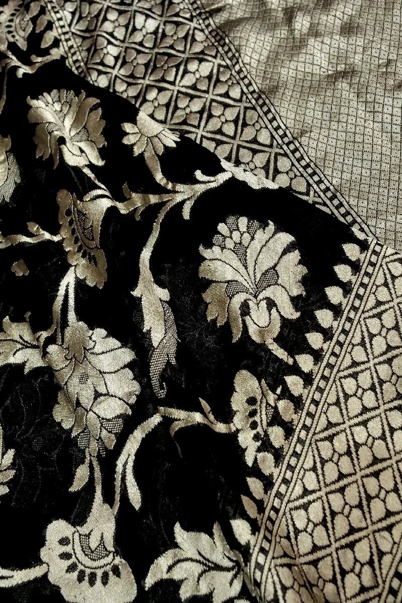 BLACK COLOR PURE HANDLOOM KHADDI GEORGETTE SAREE