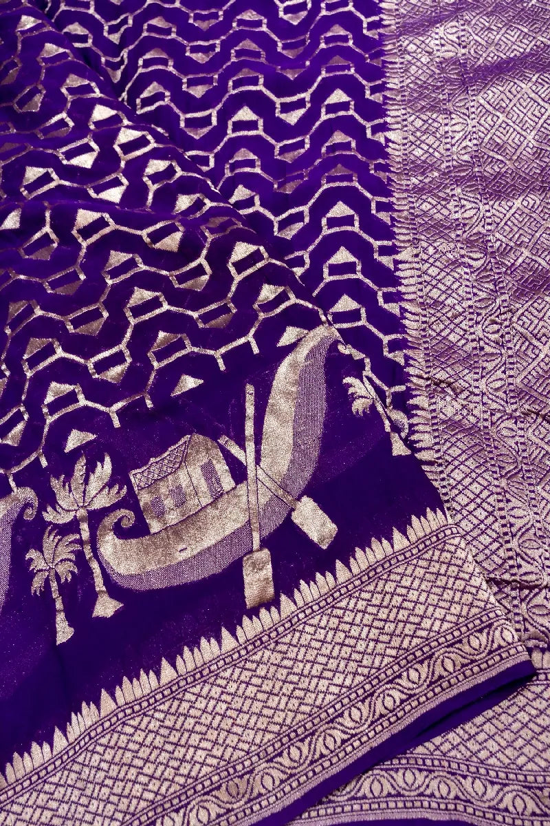 ROYAL BLUE COLOR PURE HANDLOOM KHADDI GEORGETTE SAREE
