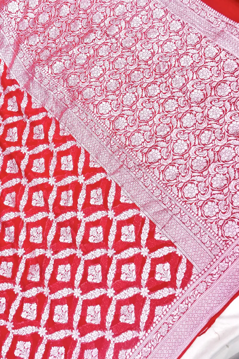 RED COLOR PURE HANDLOOM KHADDI GEORGETTE SAREE