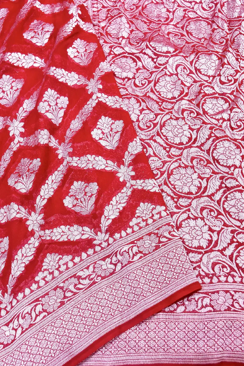 RED COLOR PURE HANDLOOM KHADDI GEORGETTE SAREE