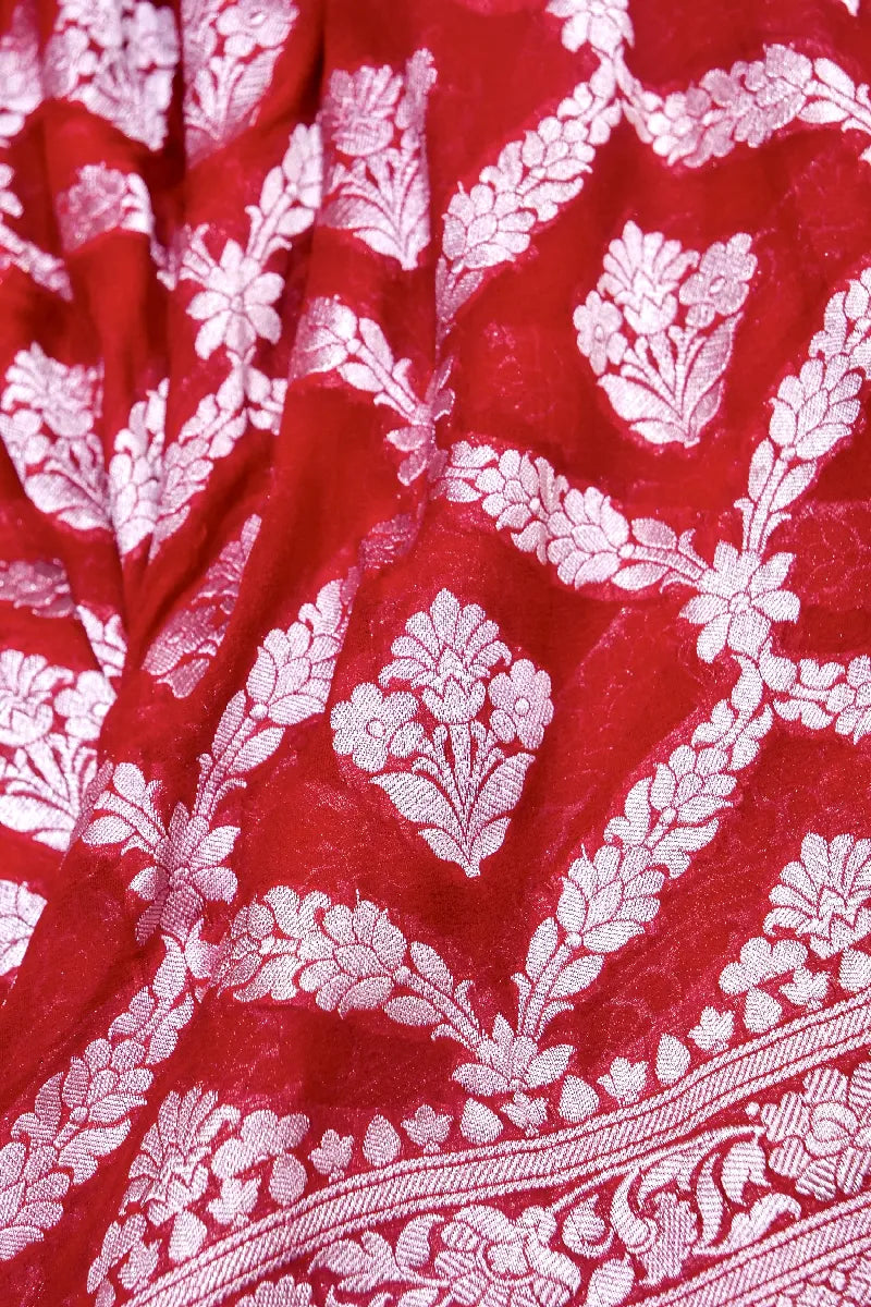 RED COLOR PURE HANDLOOM KHADDI GEORGETTE SAREE