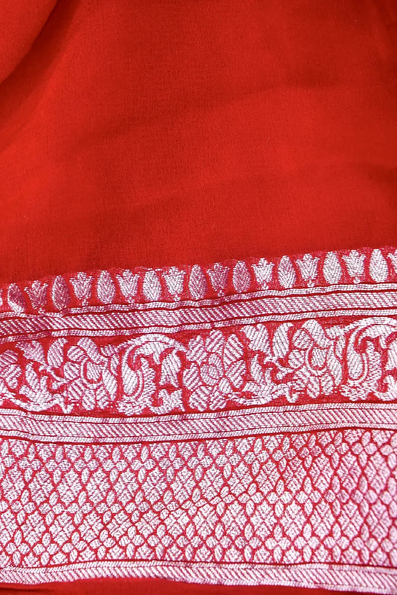 RED COLOR PURE HANDLOOM KHADDI GEORGETTE SAREE