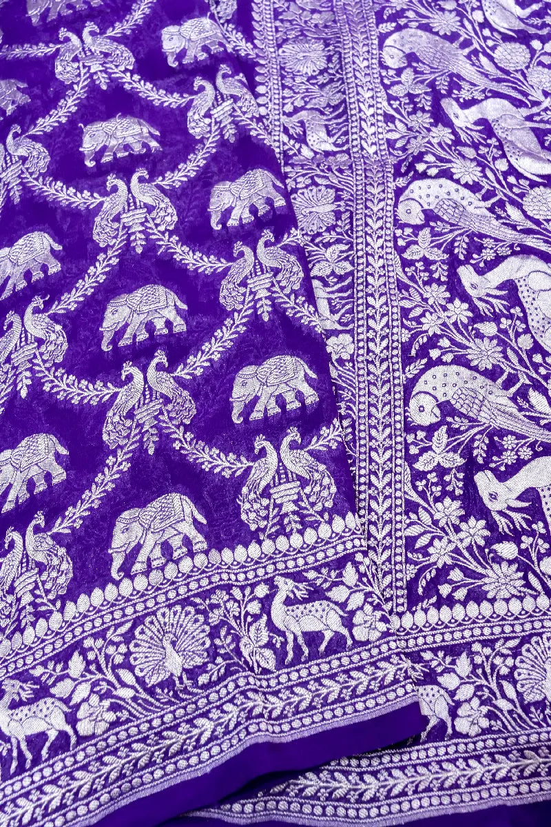 PURPLE COLOR PURE HANDLOOM KHADDI GEORGETTE SAREE