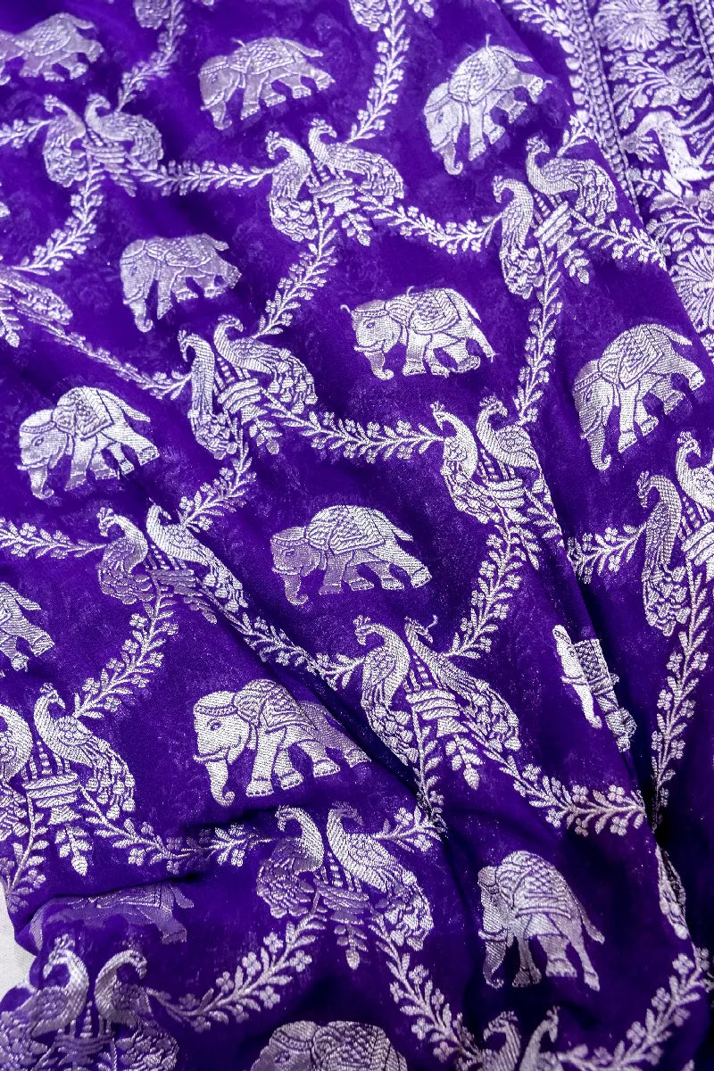 PURPLE COLOR PURE HANDLOOM KHADDI GEORGETTE SAREE