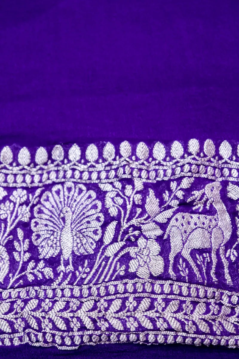 PURPLE COLOR PURE HANDLOOM KHADDI GEORGETTE SAREE