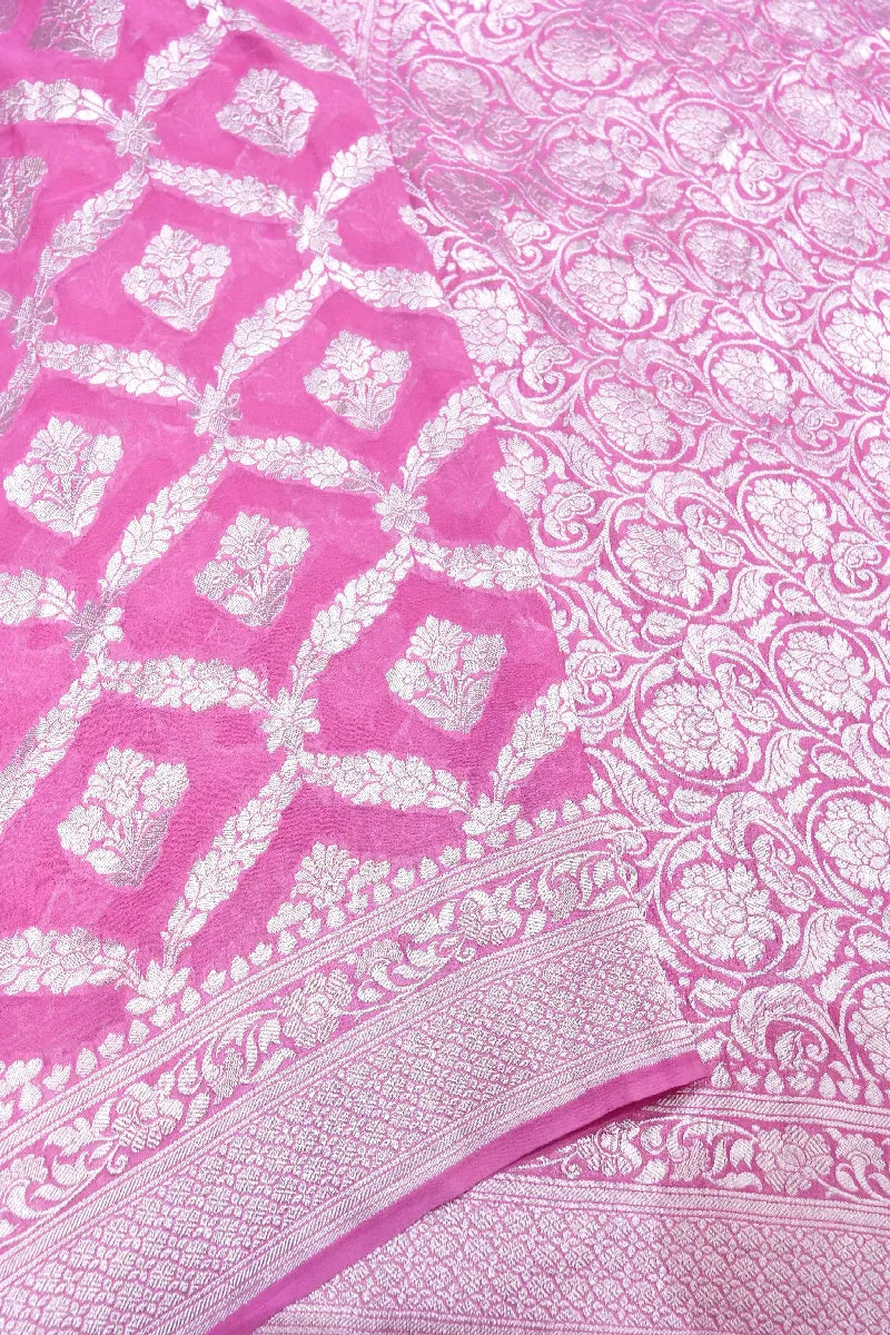 PONDS PINK COLOR PURE HANDLOOM KHADDI GEORGETTE SAREE