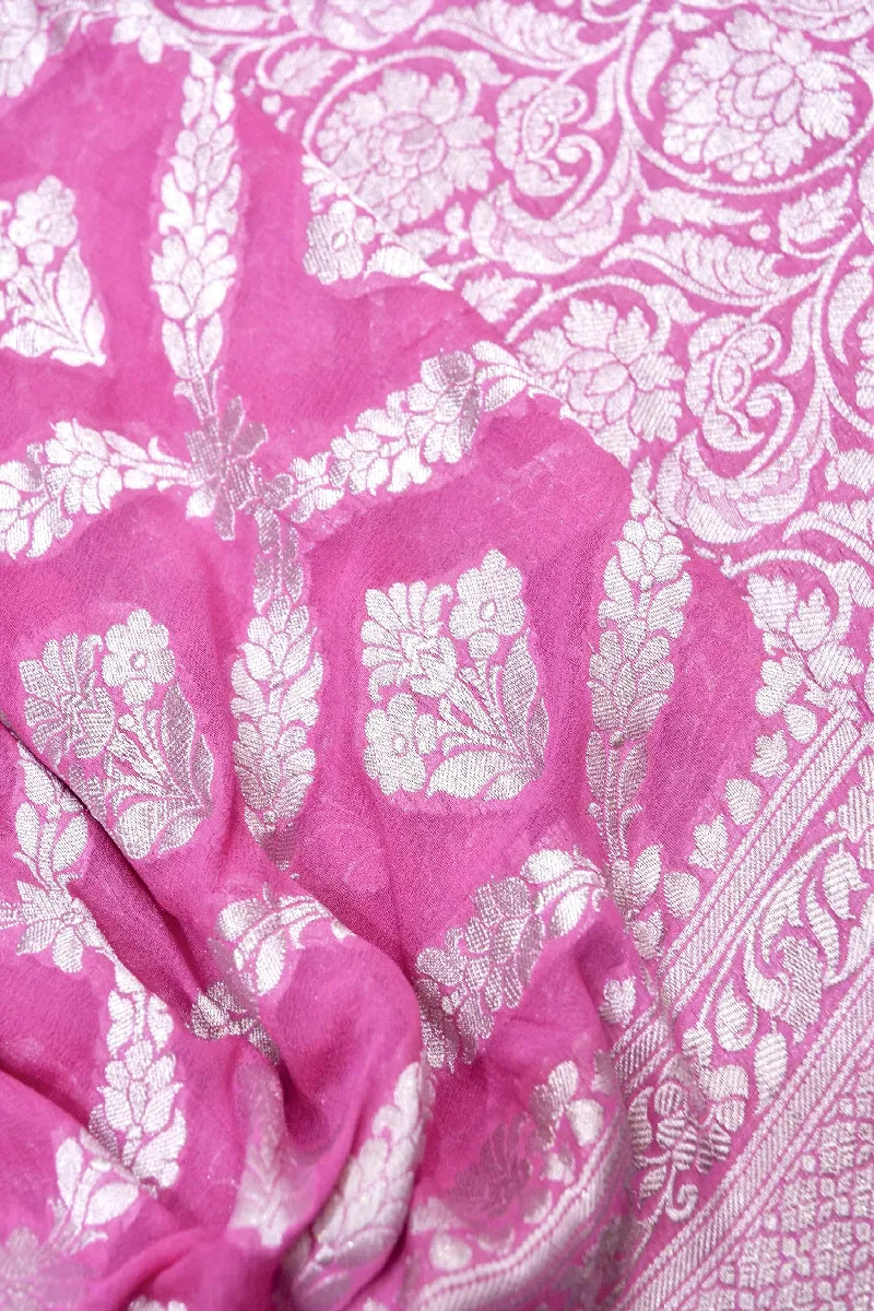 PONDS PINK COLOR PURE HANDLOOM KHADDI GEORGETTE SAREE