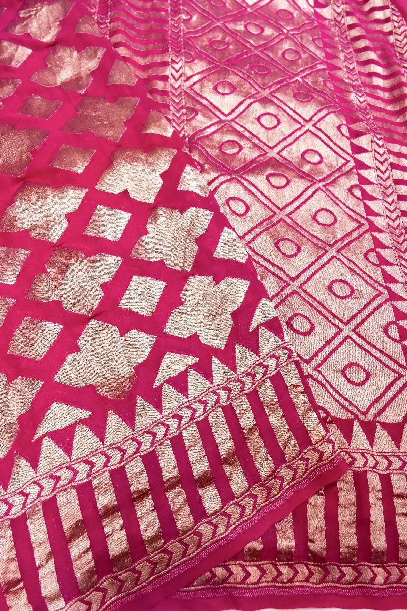PESTAL HOT PINK COLOR PURE HANDLOOM KHADDI GEORGETTE SAREE