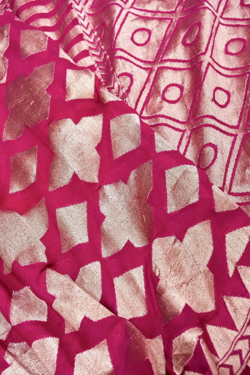PESTAL HOT PINK COLOR PURE HANDLOOM KHADDI GEORGETTE SAREE