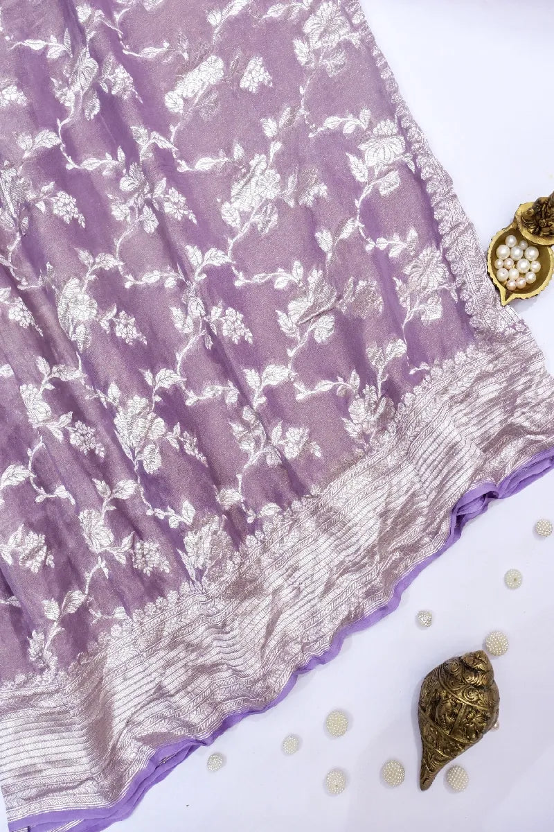 PESTAL PURPLE COLOR PURE HANDLOOM KHADDI GEORGETTE SAREE