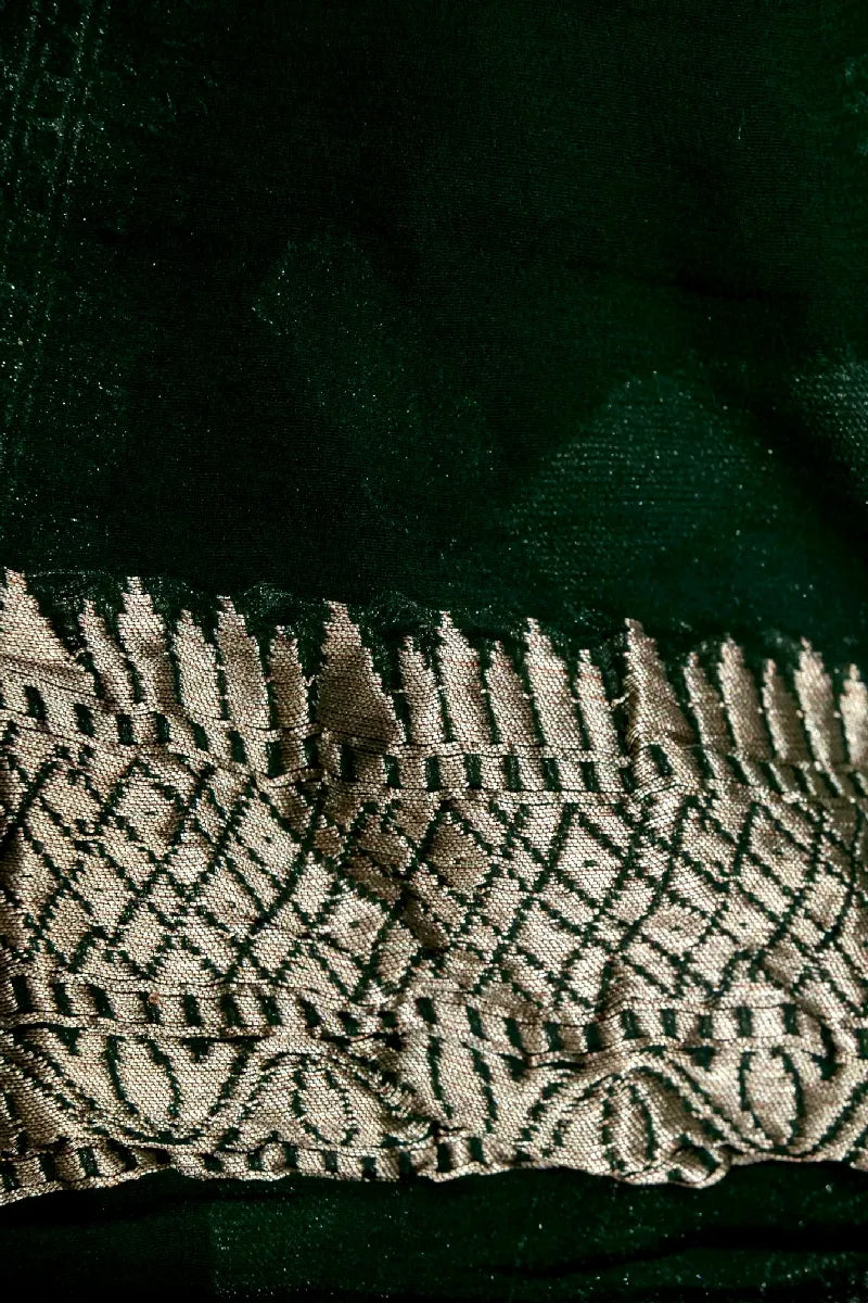 BOTTLE GREEN COLOR PURE HANDLOOM KHADDI GEORGETTE SAREE