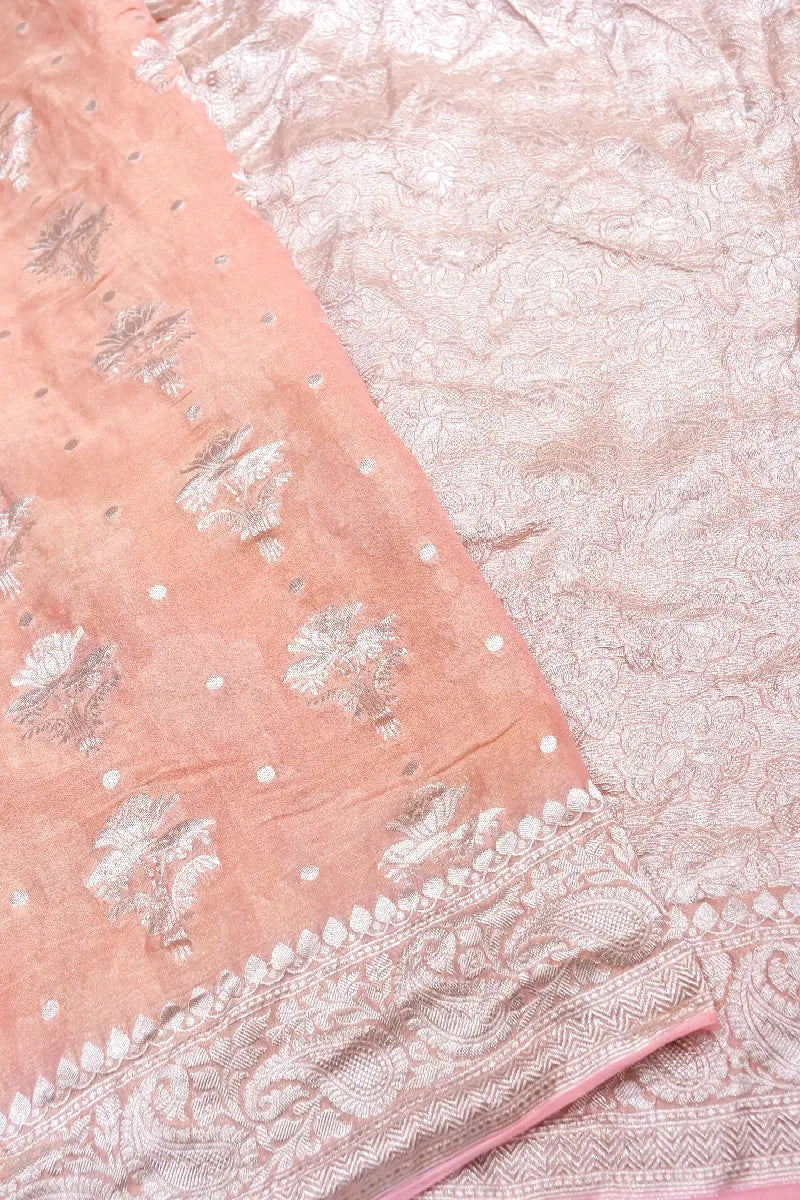 PESTAL PEACH COLOR PURE HANDLOOM KHADDI GEORGETTE SAREE