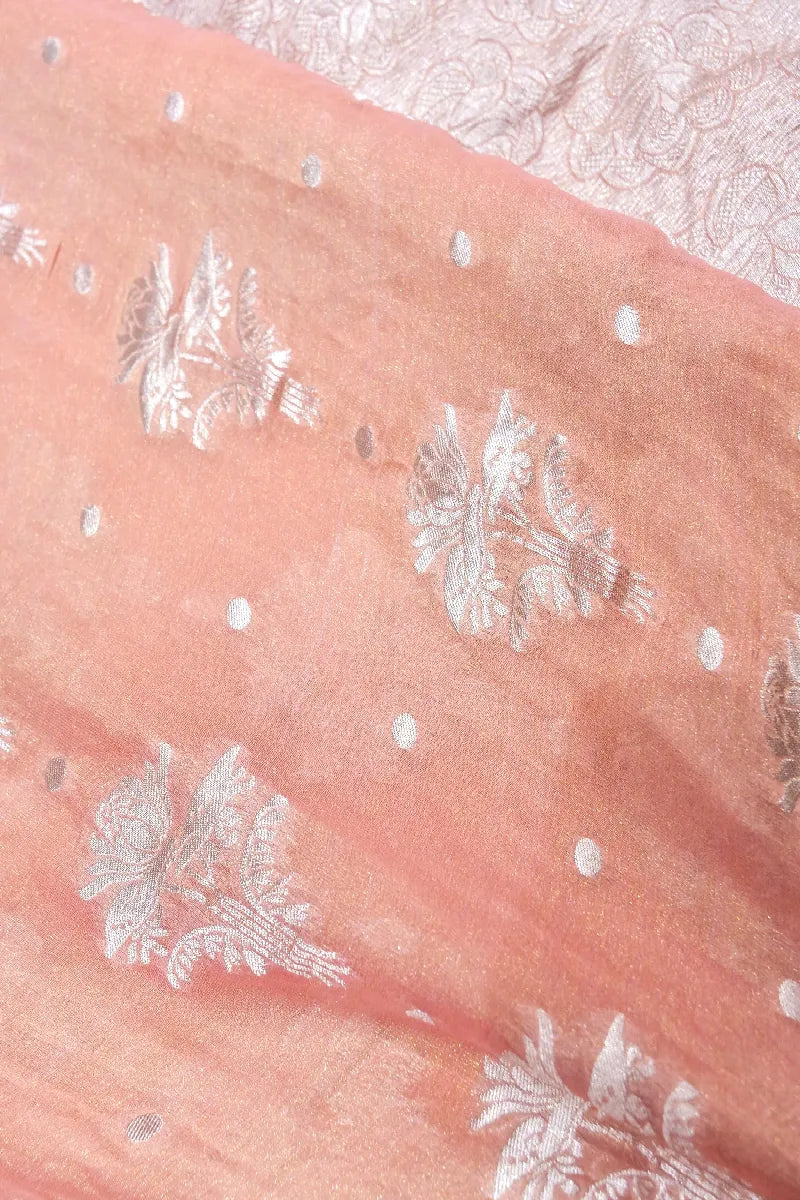 PESTAL PEACH COLOR PURE HANDLOOM KHADDI GEORGETTE SAREE