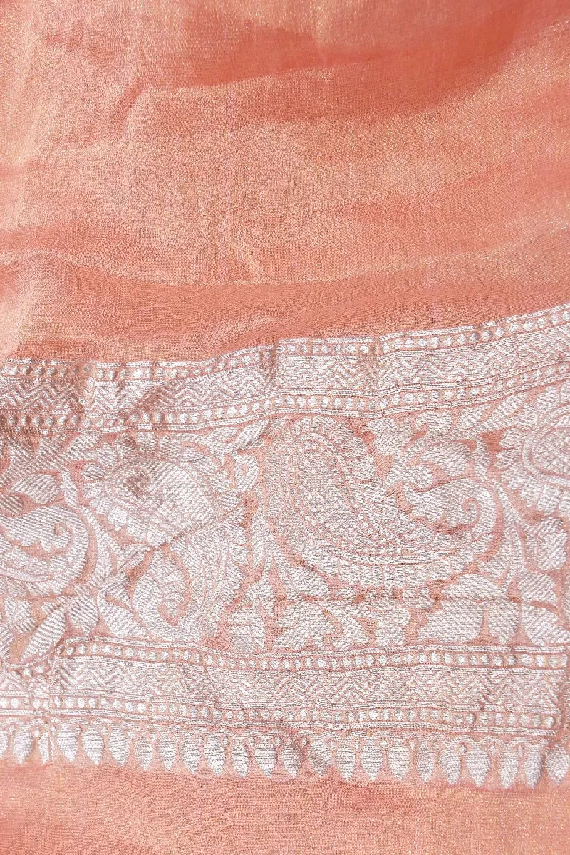 PESTAL PEACH COLOR PURE HANDLOOM KHADDI GEORGETTE SAREE