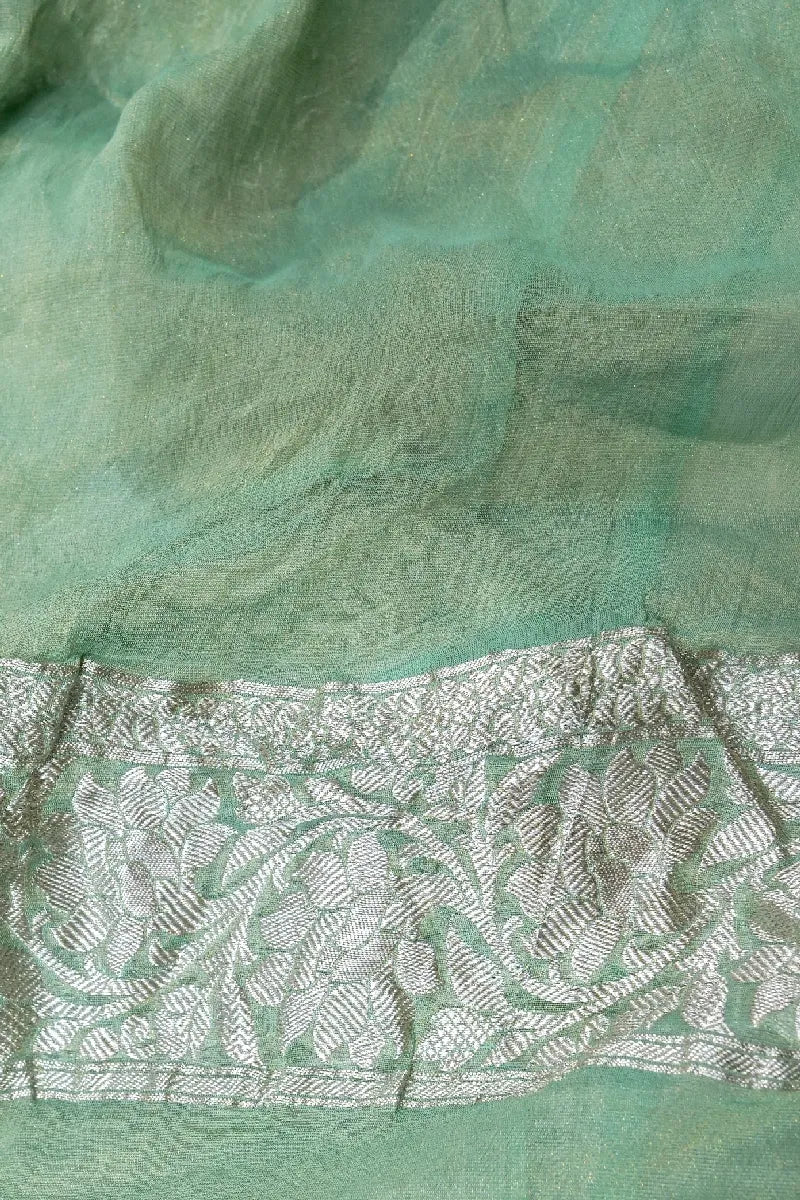 PESTAL SEA GREEN COLOR PURE HANDLOOM KHADDI GEORGETTE SAREE