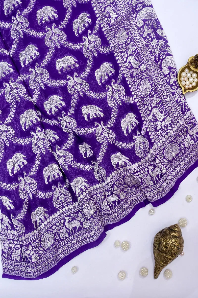 PURPLE COLOR PURE HANDLOOM KHADDI GEORGETTE SAREE