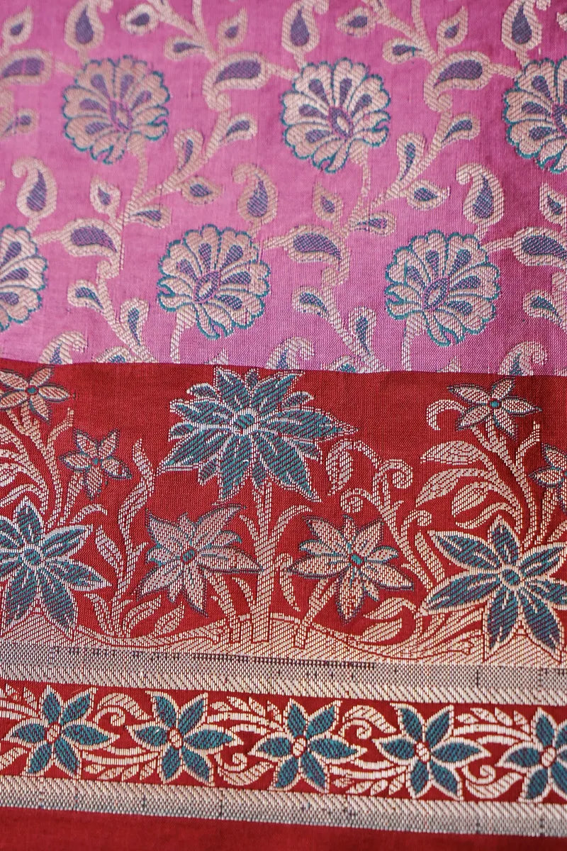 BANARASI SILK ONION PINK WITH MAROON COLOR UNSTITCHED SUIT MATERIAL