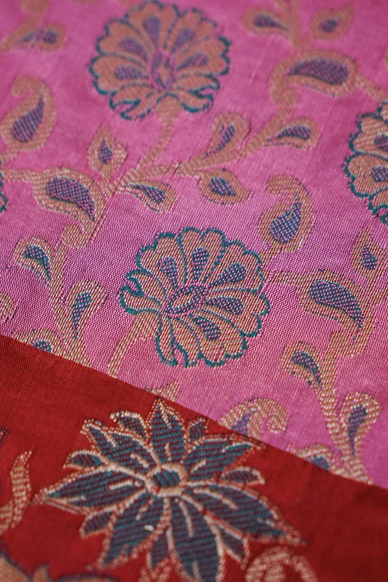 BANARASI SILK ONION PINK WITH MAROON COLOR UNSTITCHED SUIT MATERIAL