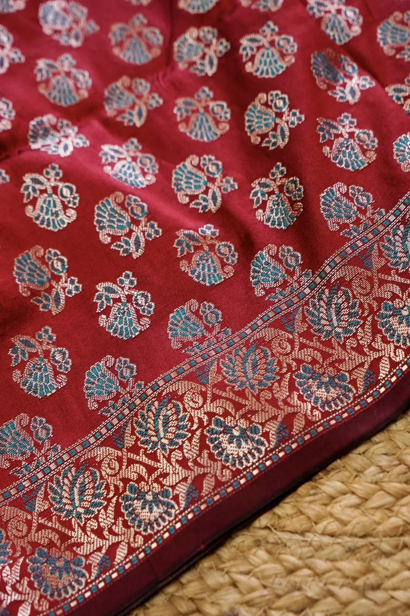 BANARASI SILK ONION PINK WITH MAROON COLOR UNSTITCHED SUIT MATERIAL